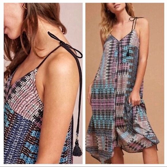 Anthropologie Akemi + Kin Tassel Midi Dress NEW Boho Rayon Small - Picture 6 of 13